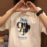 Men Hip Hop Streetwear T-Shirt Heart Graphic Letter Printed