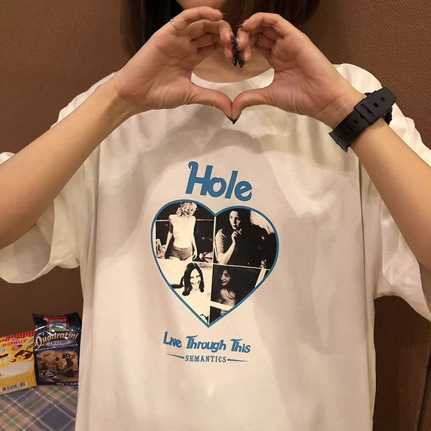 Men Hip Hop Streetwear T-Shirt Heart Graphic Letter Printed