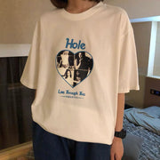 Men Hip Hop Streetwear T-Shirt Heart Graphic Letter Printed